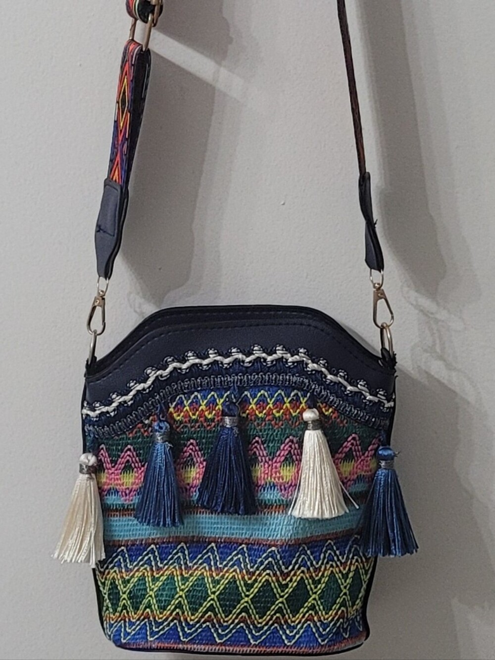 Boho Tassel Crossbody Bag - Navy Multicolor